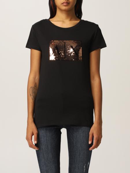 Armani Exchange women: Armani Exchange T-shirt in cotton jersey with logo and sequins
