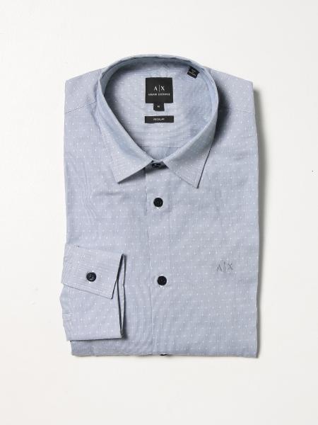 Armani Exchange men: Armani Exchange cotton shirt with micro polka dots and embroidered logo