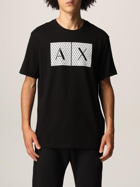 ARMANI EXCHANGE: T-shirt in cotton jersey with logo and print - Black ...