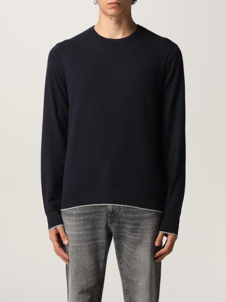 ARMANI EXCHANGE: cotton sweater with embroidered logo - Blue | Armani ...