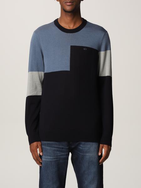 ARMANI EXCHANGE: sweater in virgin wool with logo - Blue | Armani Exchange  sweater 6KZM1M ZMS8Z online on 