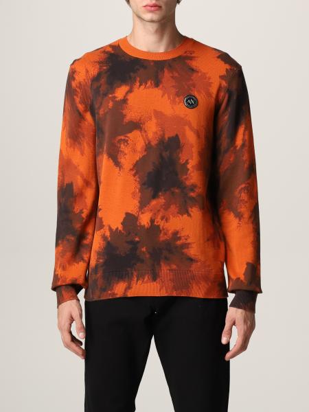 ARMANI EXCHANGE: cotton sweater with abstract print - Orange | Armani ...