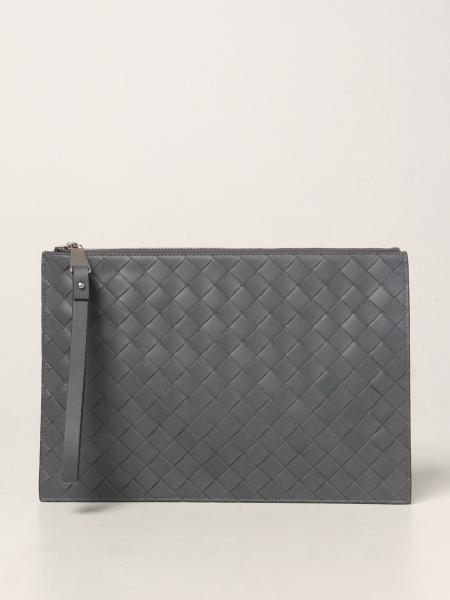 BOTTEGA VENETA: clutch bag in woven leather - Grey | Briefcase ...
