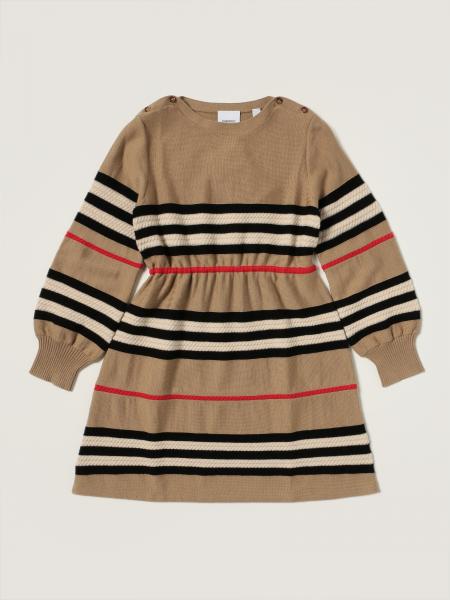 Burberry kids: Burberry dress in wool and cashmere with striped pattern