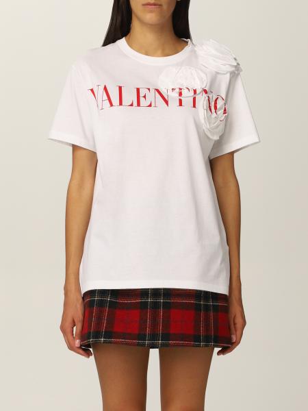 Valentino 女士: Valentino Logo和玫瑰图案棉质 T 恤
