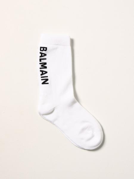 BALMAIN: socks with logo - White | Balmain socks BUV060030 online on ...