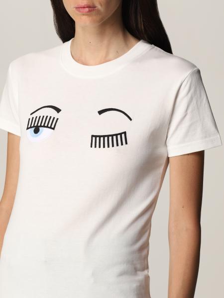 CHIARA FERRAGNI: T-shirt con ricamo eyes flirting - Bianco | T-Shirt Chiara  Ferragni CFT057 GIGLIO.COM