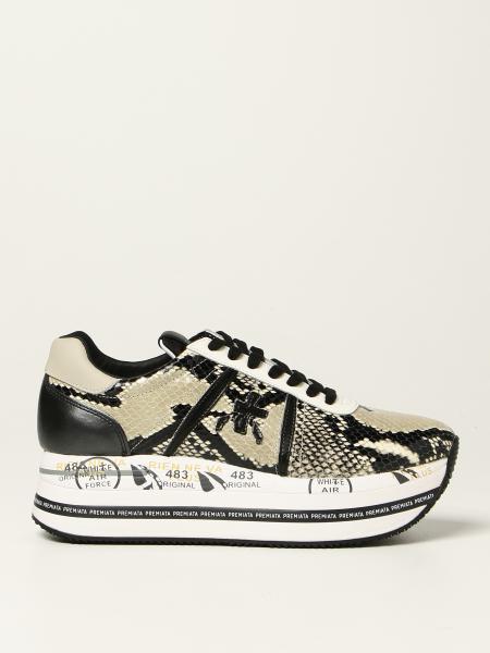 Beth Premiata platform trainers in leather with python print