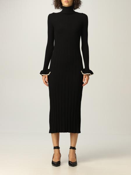 TWINSET: Twin-set dress in ribbed knit with ruches - Black | Twinset ...