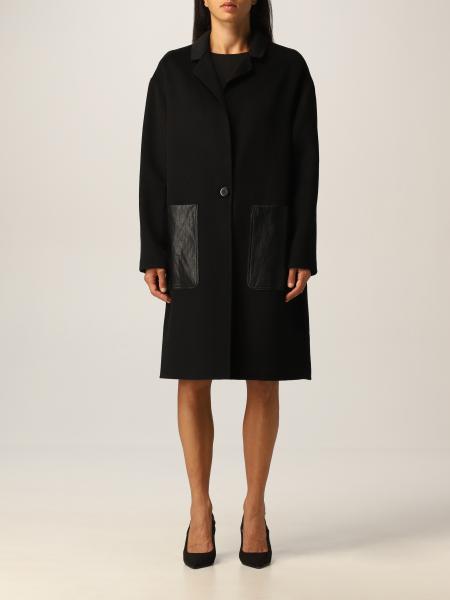 Twin-set coat in wool and synthetic leather blend