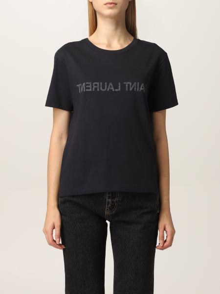 Saint Laurent donna: T-shirt Saint Laurent in cotone con logo reverse
