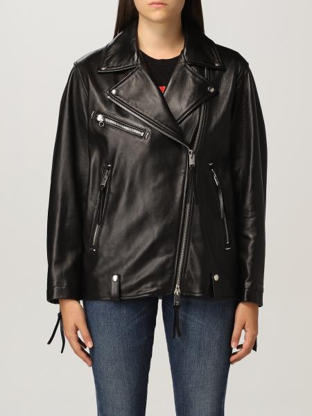 DIESEL: leather biker jacket in treated nappa - Black | Diesel jacket ...