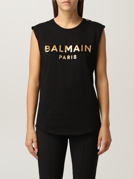 Balmain women: Balmain cotton T-shirt with laminated logo