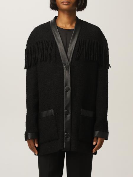 Pinko cardigan in bouclé tweed with fringes