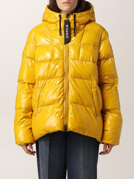 PINKO: down jacket in crystal nylon - Yellow | Pinko jacket 1G16NF Y767 ...
