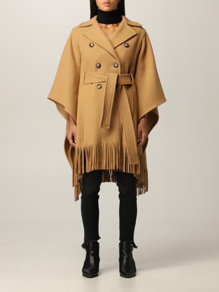 PINKO: cape in wool blend with fringes - Camel | Pinko cape 1G16RY Y7DY ...