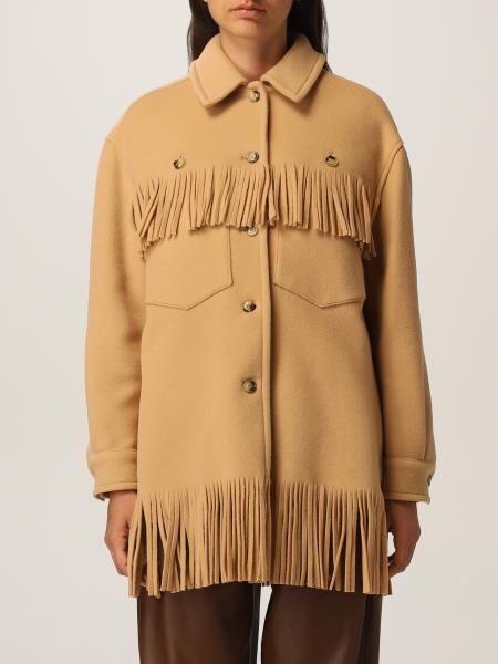 Pinko coat in wool blend with fringes