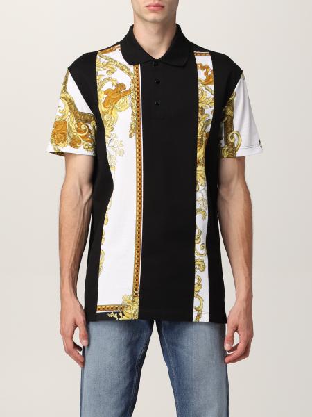 Versace men: Versace cotton polo shirt with baroque panels