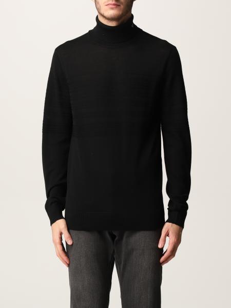 Emporio Armani men: Emporio Armani jumper in virgin wool with embroidered logo and inlays