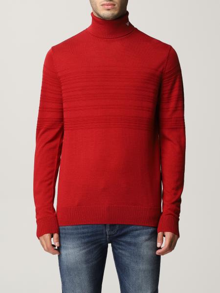 Emporio Armani sweater in virgin wool with embroidered logo and inlays