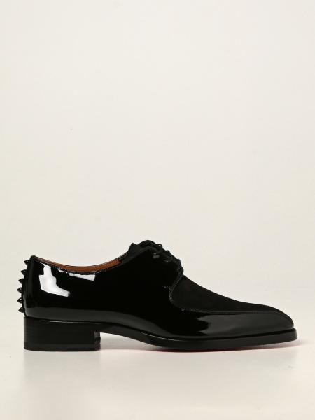 Christian Louboutin men: Marco Spikes flat Christian Louboutin derby in patent leather and velvet