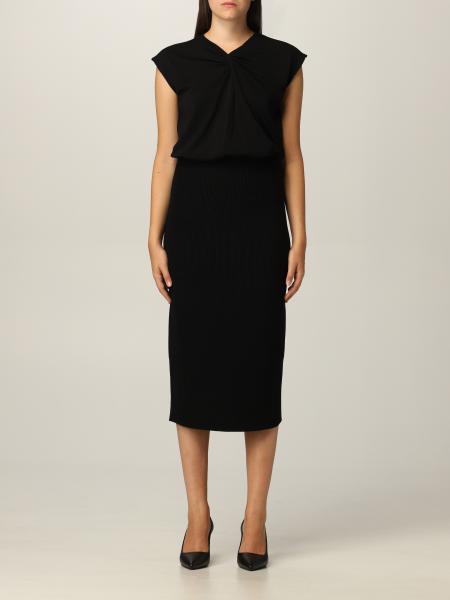 EMPORIO ARMANI: midi dress in viscose knit - Black | Dress Emporio ...