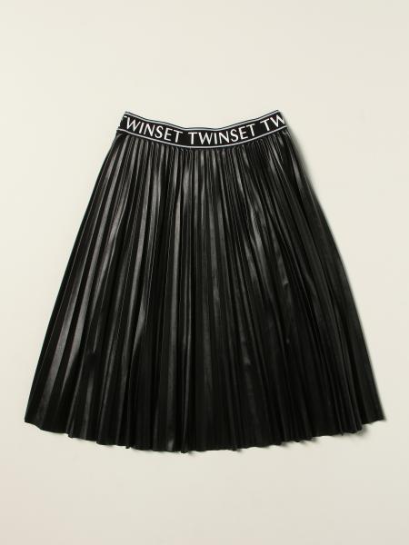 Twinset kids: Twin-set skirt in pleated coated fabric with logo