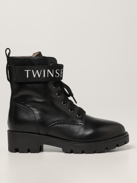 Twin-set biker boots in leather
