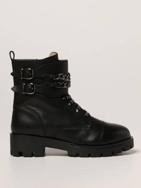 Twin-set combat boots in leather