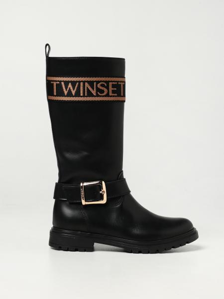 Twinset kids: Twin-set leather boot with logo band