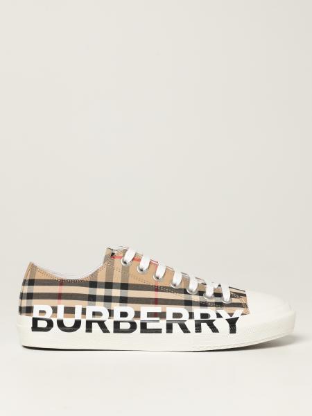 BURBERRY: low top sneakers in check canvas and logo - Beige | Burberry  sneakers 8024149 online on 