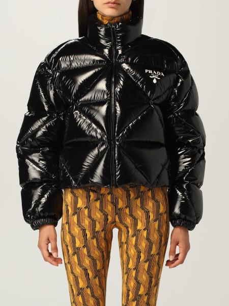 Prada: Prada down jacket in shiny cropped nylon