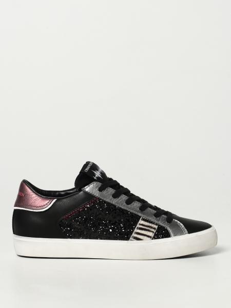Distressed Crime London low top sneakers in leather and glitter