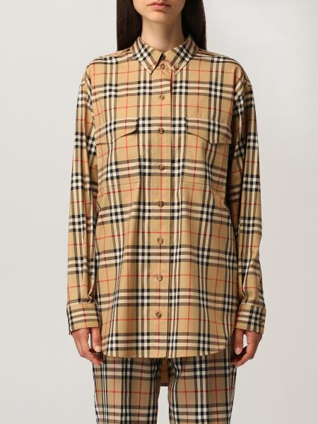 Burberry women: Burberry oversize shirt in stretch cotton with vintage check pattern