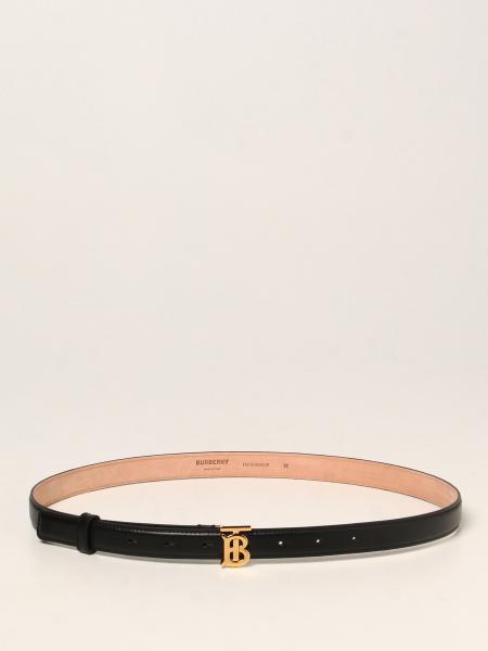 BURBERRY: leather belt with TB buckle - Black
