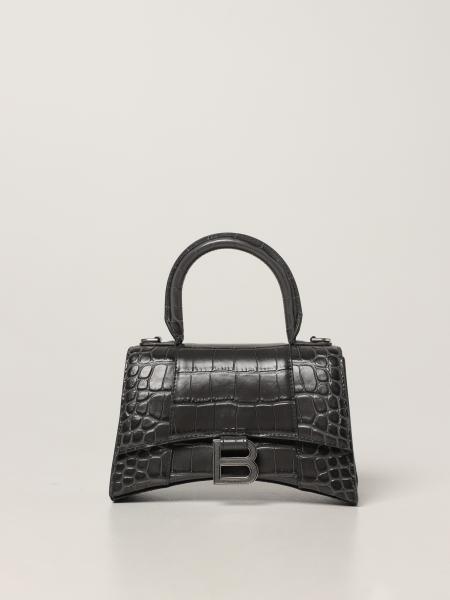 Hourglass top handle Xs Balenciaga bag in crocodile print leather