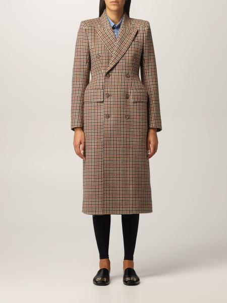 Balenciaga donna: Cappotto a doppiopetto Balenciaga in lana vergine check