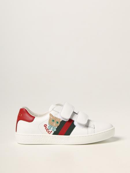 Gucci kids: Gucci sneakers in leather with embroidery
