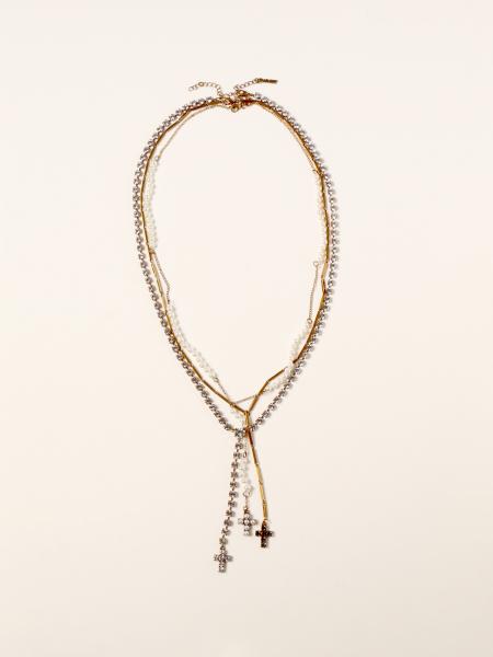Twin-set necklace with triple strand of pearls and rhinestones