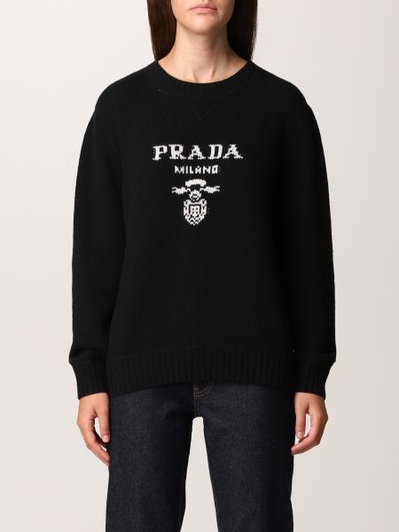 PRADA: sweater in wool and cashmere with logo - Black | Prada jumper P24G1V  1YMW online on 