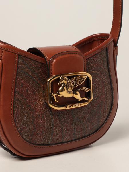 ETRO: Pegaso bag in jacquard paisley fabric and leather - Tobacco 