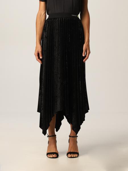 ACTITUDE TWINSET: Midi pleated velvet - Black | Actitude Twinset skirt ...