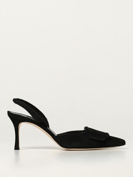 MANOLO BLAHNIK: Maysli slingbacks in suede - Black | Manolo Blahnik ...