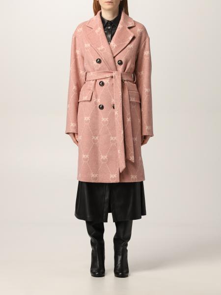 Pinko coat in wool blend with monogram