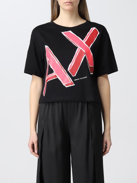 ARMANI EXCHANGE: cotton T-shirt with maxi logo - Black | Armani Exchange t- shirt 3LYTKQYJ6QZ online on 