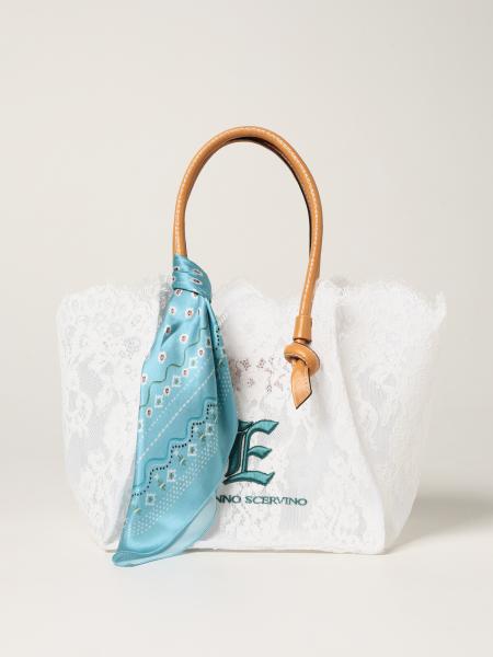 ERMANNO SCERVINO: lace shopping bag - Gnawed Blue | Tote Bags Ermanno