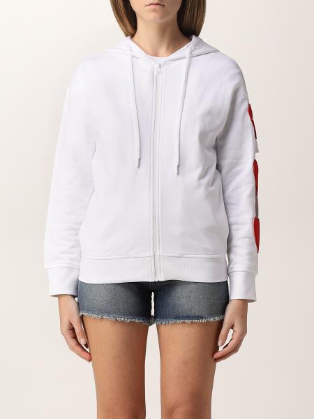 Love Moschino Outlet: sweatshirt with cut-out and heart patches - White ...