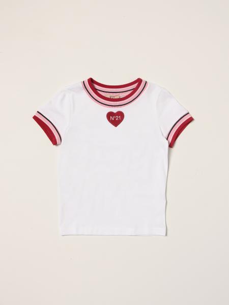 T-shirt N°21 in cotone con patch cuore e logo