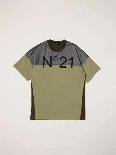 T-shirt N°21 in cotone e poliestere tricolor con logo