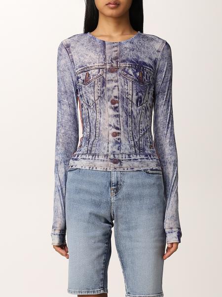 Diesel donna: Top cropped Diesel con stampa giacca di jeans